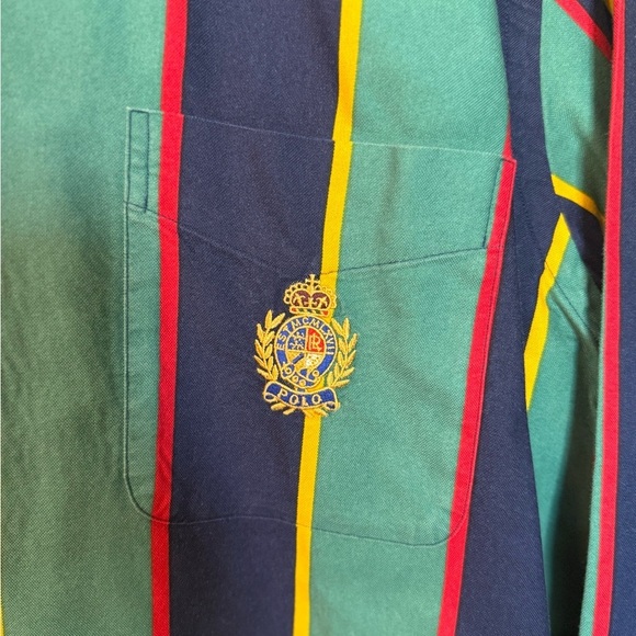 Polo by Ralph Lauren Men's Green and Navy Striped Shirt - Picture 3 of 6